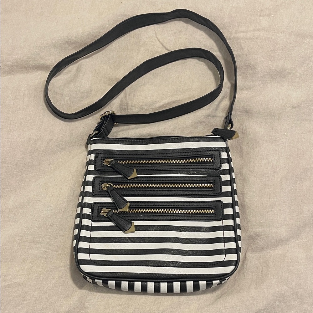 Striped Black and White Crossbody Bag
